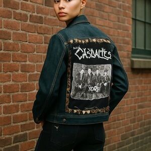 GUESS Y2K Vintage Denim Jacket S Studded Punk Goth Grunge Spikes Festival USA